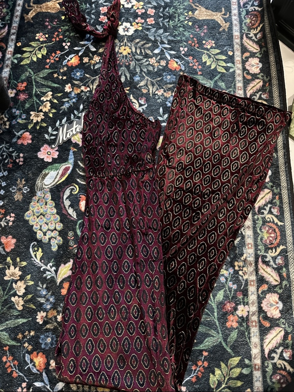 NWT Motel Rocks Sleeveless Printed Jumpsuit in Burgundy